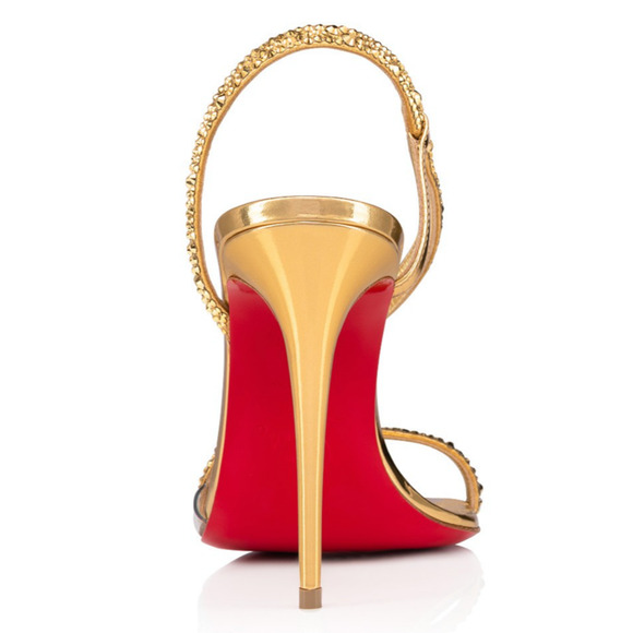 Christian Louboutin Rosalie Strass 100 Gold Ankle Strap Sandal Heel Pump 42 - Picture 10 of 12